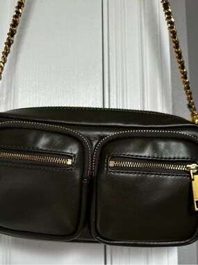 Rebecca Minkoff Olive Green Leather Crossbody with Gold Chain